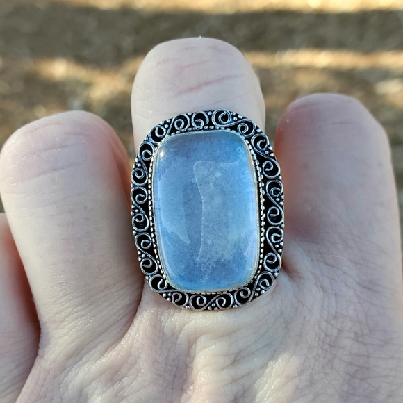 New Rainbow Dichroic Glass 925 Silver Statement Ring. - Picture 13 of 15